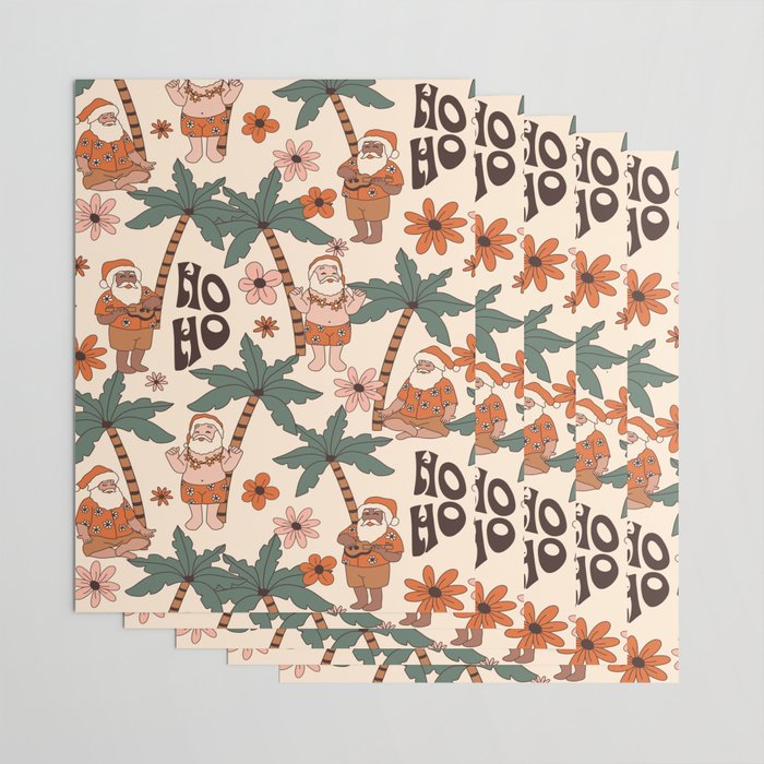 Tropical Christmas Beach Boho Santa Pattern Wrapping Paper by